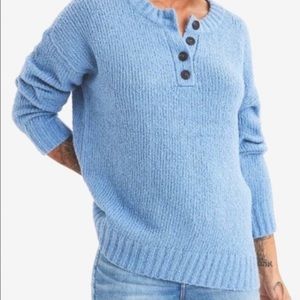 American Eagle Jegging Fit Oversized Henley Sweater Boyfriend Blue Boucle Knit